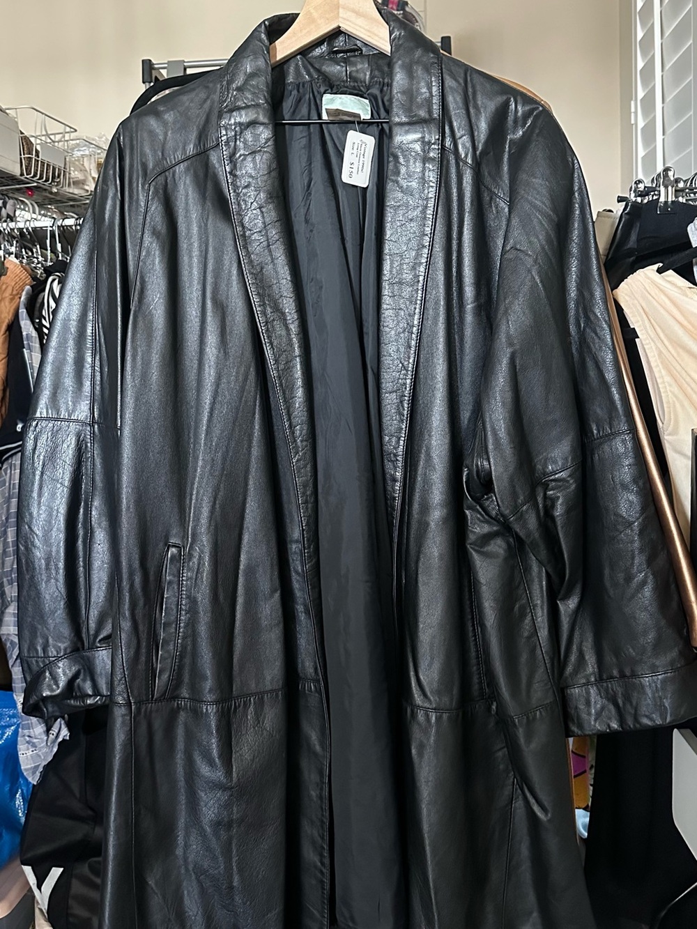 ✨VTG 1990s Classic Black Leather Long Coat - Women's
